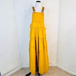 Trails End Lace Crochet Vintage Overalls Maxi Dress Skirtall Mustard Medium